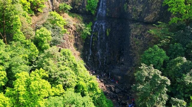 Ariel view of amboli waterfall Kolhapur 
