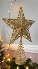 Golden glitter christmas star tree topper ornament