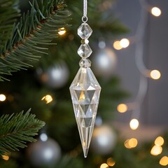 Hanging clear faceted icicle christmas tree ornament