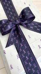 Happiness gift dark purple ribbon tied bow design element Print Photo Effect.