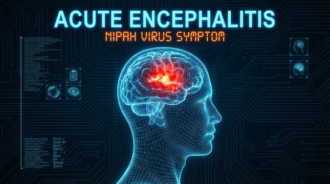 Acute encephalitis nipah virus brain inflammation medical concept profile head illustration