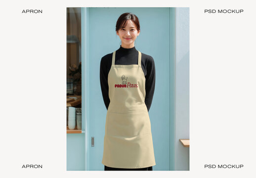 Apron Mockup With Smiling Person PSD