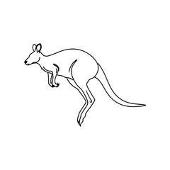 Fototapeta premium Jumping kangaroo line art vector illustration: simple black and white graphic design element of australian wildlife for coloring page and logo projects
