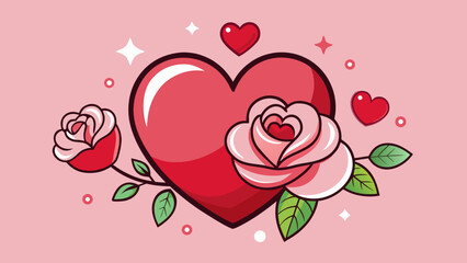 Cute Heart and Rose Illustration Romantic Valentine Love Design