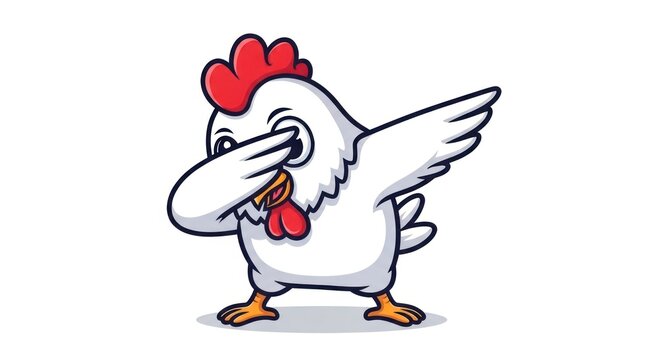 Cute cartoon chicken character doing dab dance move