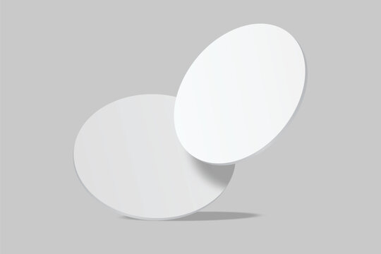 3D vector mockup of round blank beer coasters, isolated on background. Empty coaster lying for branding, pub, bar, restaurant, cafe, drinkware, bottle, can, cup holder and promotional product design