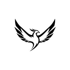 Obraz premium Stylized black phoenix vector illustration: majestic bird of prey with wings spread wide, ideal for mythology, fantasy, and tribal designs