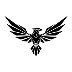 Geometric eagle vector art: majestic black bird silhouette, abstract wings, symbol of freedom and power, minimalist design for branding and logos