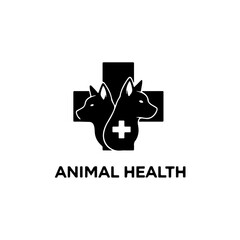 Veterinary logo: two dogs silhouette over a medical cross, animal health concept, clean vector design