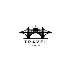 Vector illustration of a bridge with sunrise - travel and tourism icon