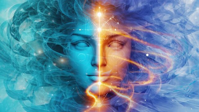 Futuristic AI Face with Glowing Energy Lines