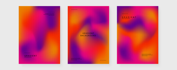 A collection of three vertical posters featuring soft blurry mesh gradients in warm pink purple and orange tones for modern branding © Badr Warrior