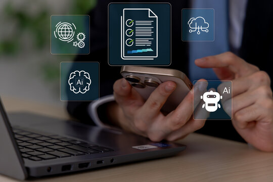 ノートパソコン、タブレットPCとAI・人工知能のコンセプト