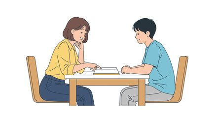 Teacher or Tutor Guiding Young Boy in a Personalized Study Session with Books - Focused Learning and Educational Development Assistance