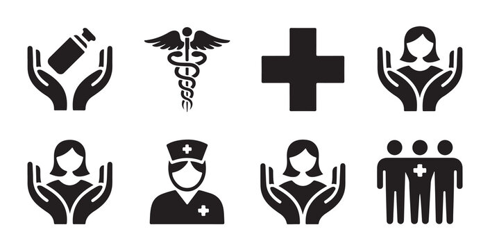 Medical assistance and nursing care icons for hospital services healthcare and medication