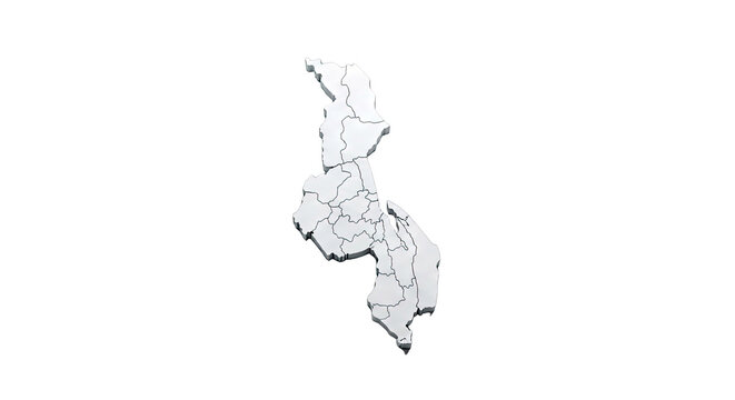 3D Map of Malawi with Internal Divisions