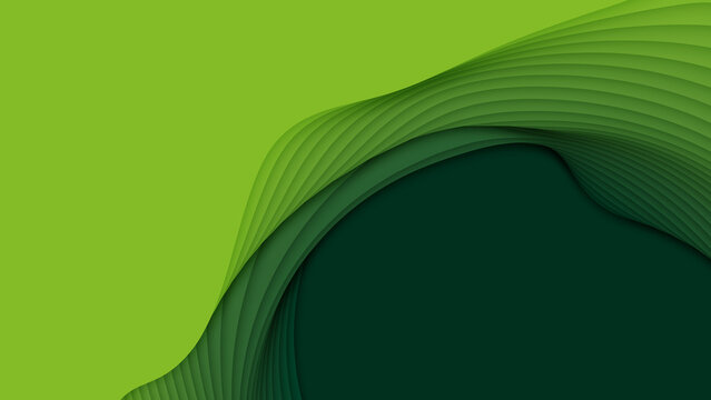 Vector 3D abstract background with paper cut shapes. Green carving art. Paper craft landscape with gradient fade colors. Minimalistic design layout for business presentations, flyers, posters.