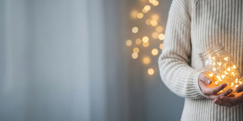 Hand jar love emotion thank with gratitude bokeh light charity care holiday concept nubes valentine gift glow fantasy feeling soft background magic dream hope gentle warmth
