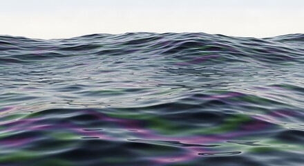 Abstract 3D Render of Iridescent Oil Slick Waves, Glossy Ocean Surface with Vibrant Shifting Colors