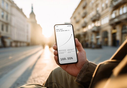 Hand Holding Smartphone Mockup With Graph PSD