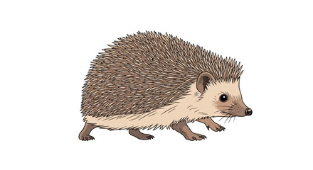 A cute, kawaii hedgehog illustration walking to the right on a clean white background, conveying a sense of cuteness and playfulness. © Anggita