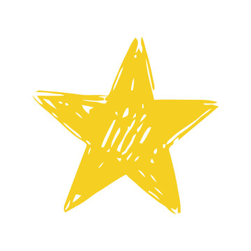 Bright Yellow Hand drawn Star Shape with Rough Artistic Texture