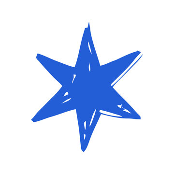 Abstract Blue Six pointed Star Shape Illustration with Hand drawn Texture