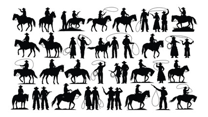 Silhouettes of cowboys and horses Vector