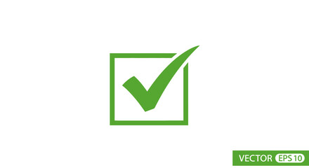 Green Checkmark Icon in Square Box. © Budi