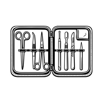 Surgical dissection kit tools illustration
