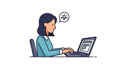 Woman sitting at desk working on laptop with creative idea