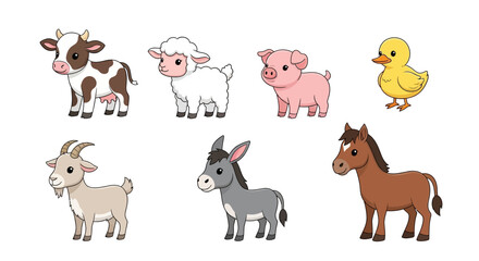 Obraz premium Cartoon Animals Collection Cow Sheep Pig.