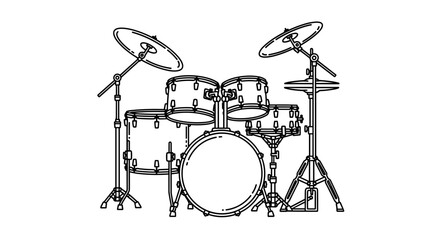 Detailed Outline Drawing of a Complete Drum Kit.