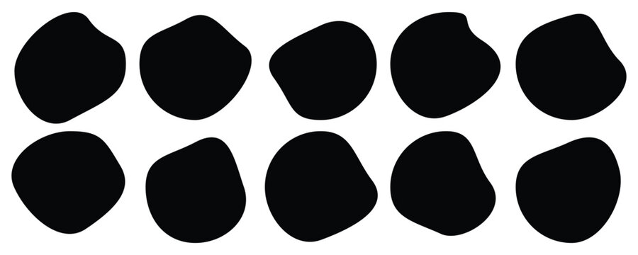 Abstract black blob shapes on white background organic blobs icon . Different drops in modern style. Drops or stone silhouettes. Modern blob shape design elements.