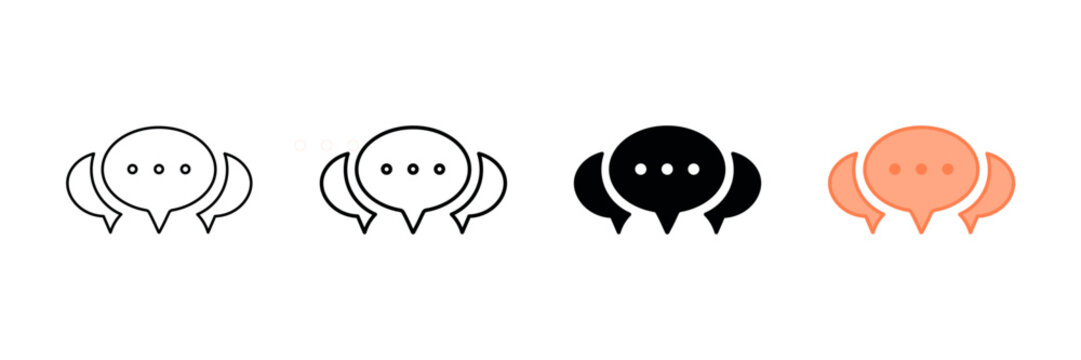 Set of minimalist chat bubble icons with transparent background, depicting speech, conversation, message symbols for online communication, vector illustration