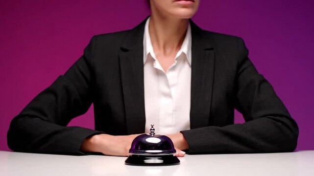 Person in business attire pressing service bell