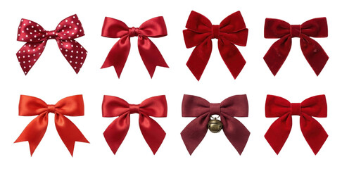 Set of 8 Red and Burgundy Christmas Ribbon Bows with Bell