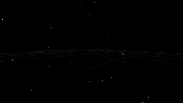 Cosmic data overlay with glowing threads and distant specks