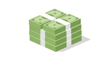 Naklejka premium Isometric stacks of dollar bills bundled on white background