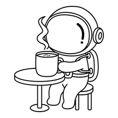 Astronaut Relaxing While Enjoying Coffee. Astronaut icon in line style. Enjoying Coffee in line style