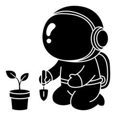 Astronauts Grow Plants on Space Mission. Astronauts icon in glyph style. Cute Astronauts icon. Gardening icon in glyph style