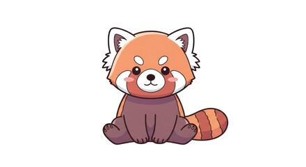 Naklejka premium Cute cartoon red panda sitting on white background.