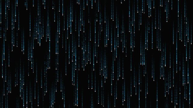Stream of digital code falling in dark matrix scene with blue null characters