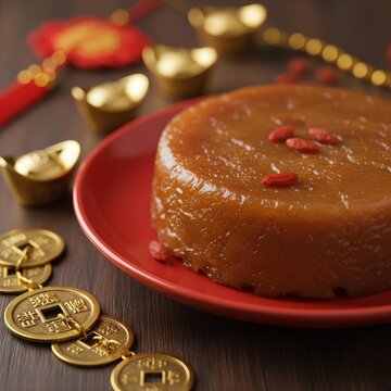 Nian Gao On Red Plate Close Up