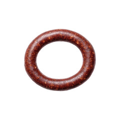 Ring shaped smoked sausage meat texture cured food protein close up circular form isolated on white background