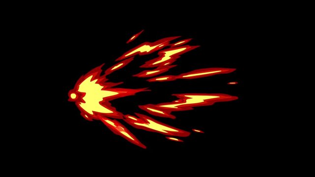 Cartoon fire explosion effect against a black background