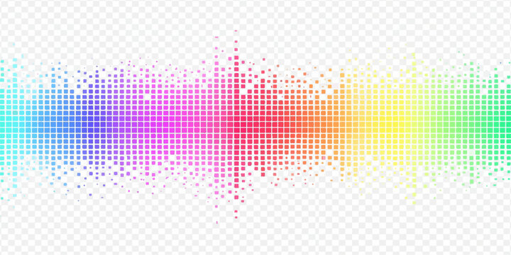 Abstract rainbow backdrop featuring a colorful halftone pattern with mosaic dots and a digital wave design for a vibrant music equalizer wallpaper