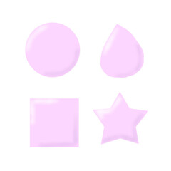 水彩風の柔らかいピンクの図形セット（丸・星・四角・しずく）