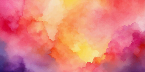 Vibrant abstract watercolor background with colorful paint splatters on grunge paper texture featuring yellow and orange fire patterns for an artistic vintage canvas illustration design