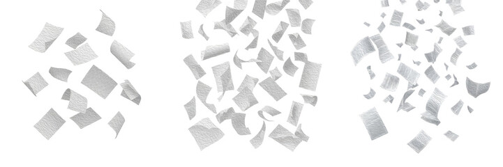 Abstract Concept of Many Blank White Sheets of Paper Falling or Floating Isolated on White Background